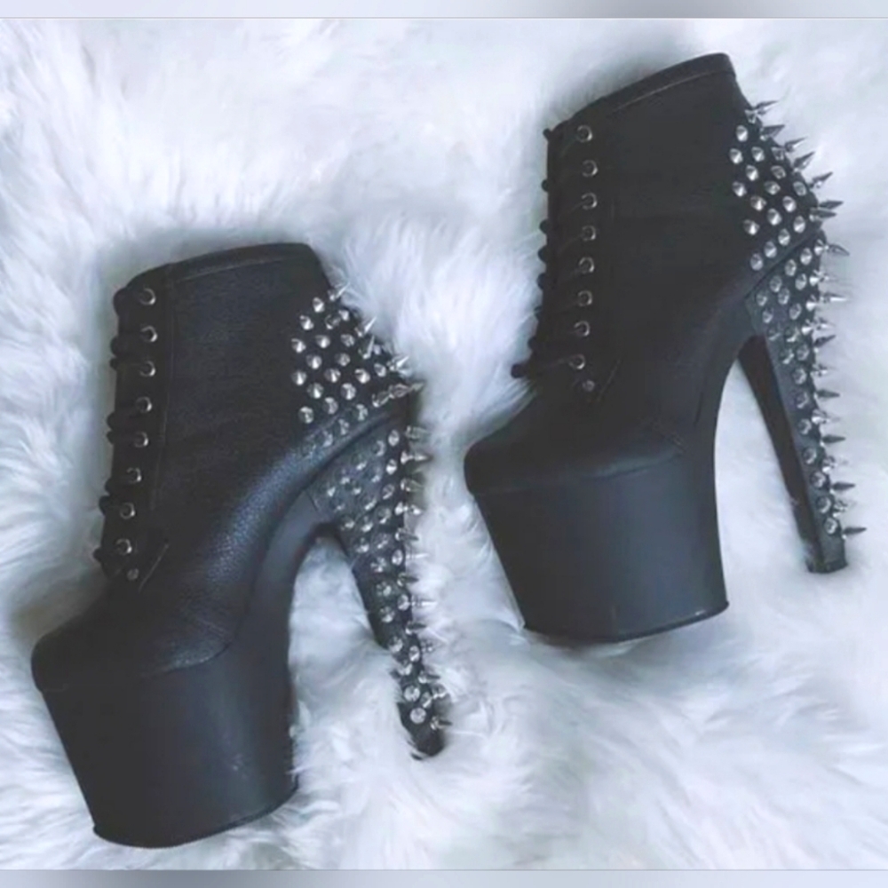 Pleaser Black Spiked Leather Stilettos